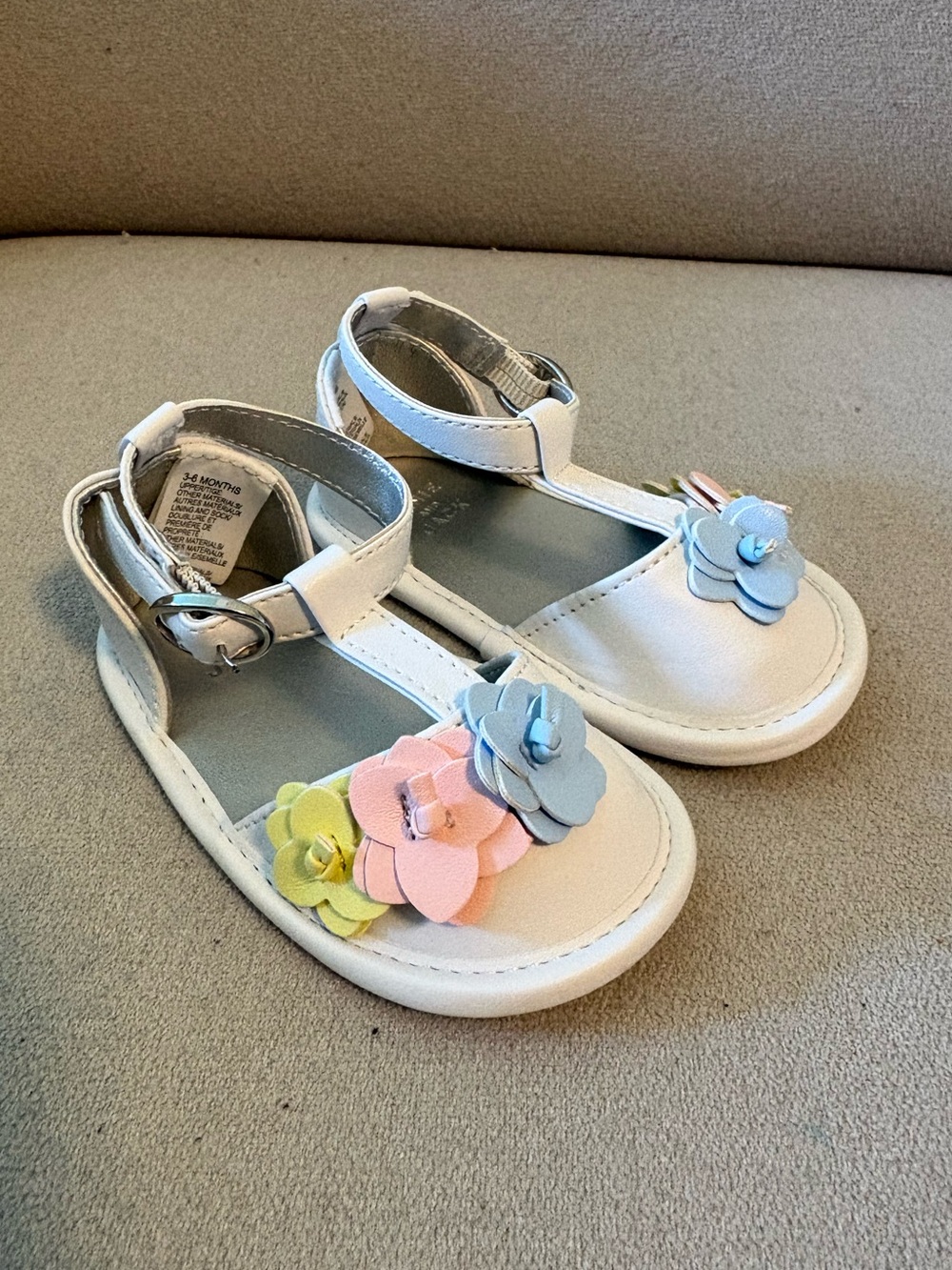 Janie & Jack White Floral T-Strap Sandals